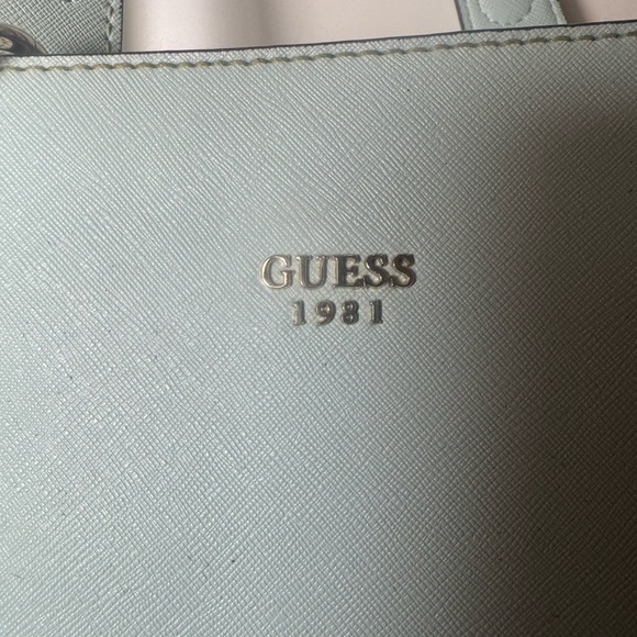 GUESS 1981 Teal Structured Tote Bag Large Shoulder Purse Zip Top Work Bag - Picture 3 of 9